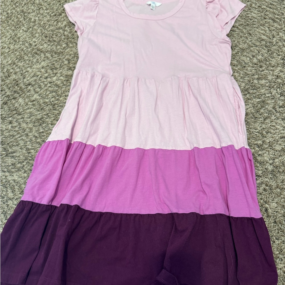 Time and Tru Pink and Purple Tiered Midi Dress